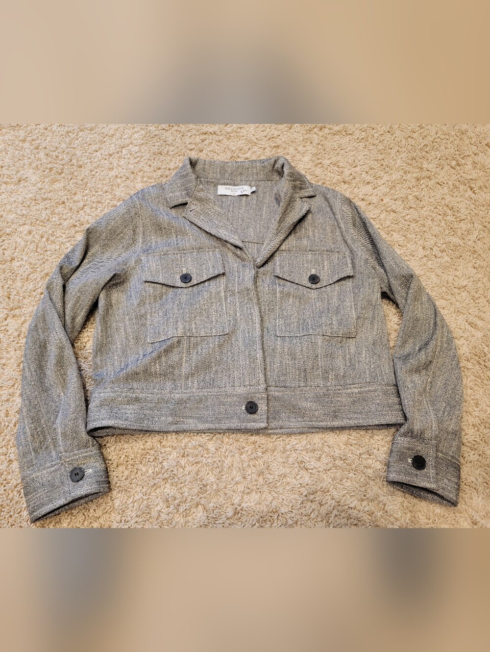 M.M. LaFleur Neutral Gray Twill Jacket Label Detail Hidden Button Top Sz M